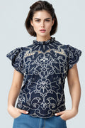 W5723 EMBROIDERED EYELET TOP