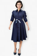 T8308 GATHERED SLEEVE DRESS (OLIVE, NAVY)