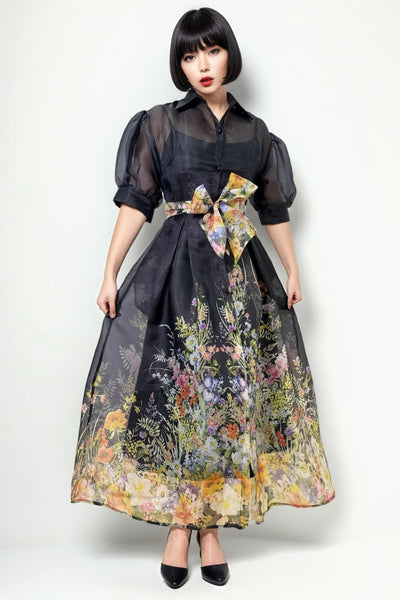 T80110 FLORAL PRINT PUFF SLEEVE DRESS