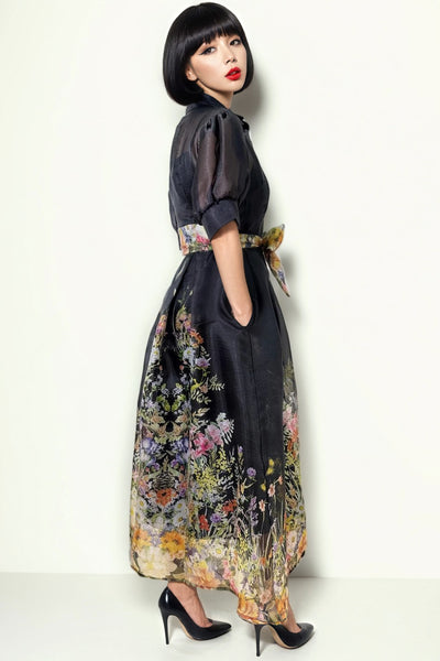 T80110 FLORAL PRINT PUFF SLEEVE DRESS