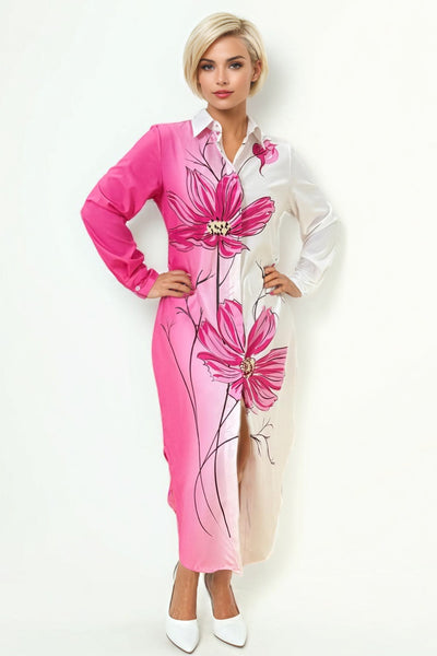 W8997 FLORAL BUTTON-DOWN DRESS
