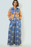 T8329 PALM TREE DENIM TOP / PANT SET