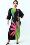 N24117 CRINKLED FLORAL DRESS (BLK, IVORY)
