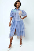 W30701 FLOWER APPLIQUE DRESS (WHT, BLUE)