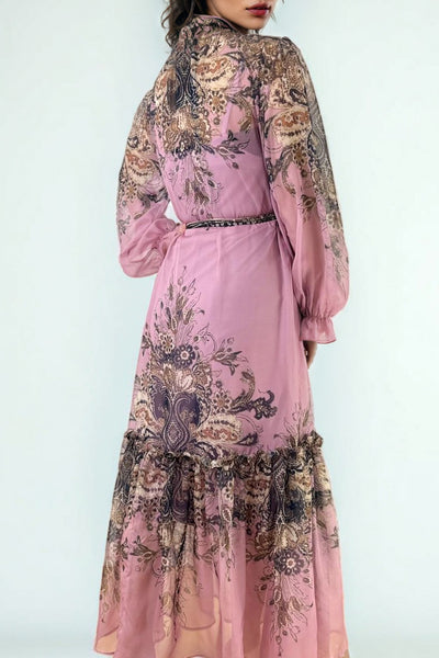 X7901 RUFFLE NECK FLORAL DRESS