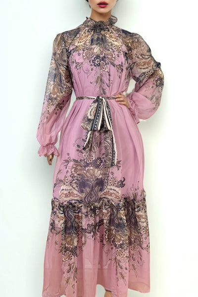 X7901 RUFFLE NECK FLORAL DRESS