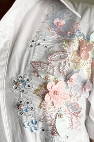 W30701 FLOWER APPLIQUE DRESS (WHT, BLUE)