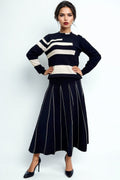 SK1067 STRIPED KNIT SKIRT (NAVY, BLK)