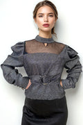 C11247 STAND COLLOR SEQUIN TOP