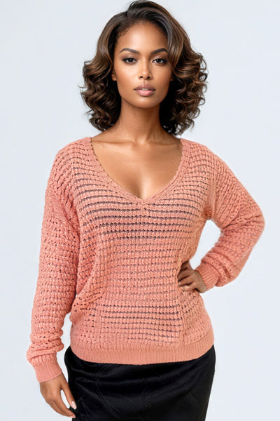 5177 KNIT V NECK SWEATER (PEACH, BLK)