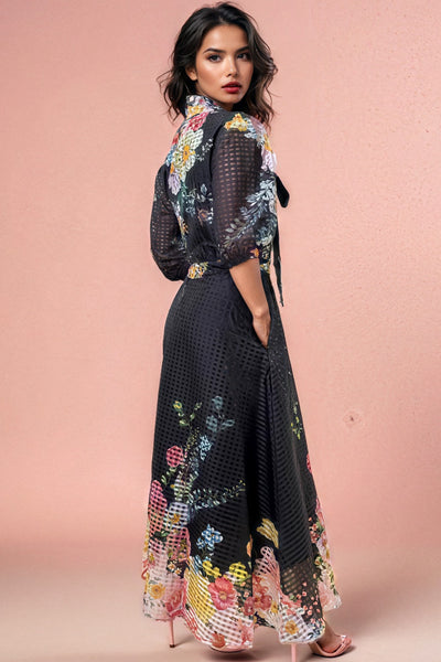 T2352 FLORAL NECKTIE DRESS