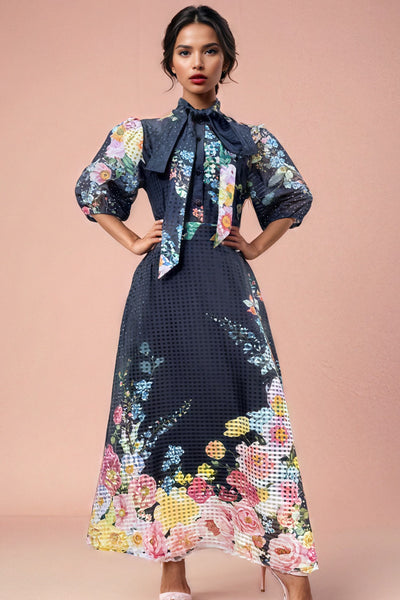 T2352 FLORAL NECKTIE DRESS