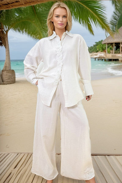 X7842 BEADED FLOWER PANT / TOP SET (L, XL, XXL)