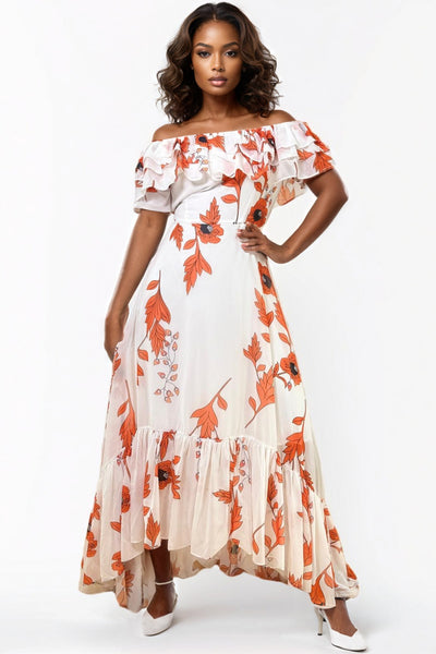 C3302 FLORAL OFF SHOULDER DRESS