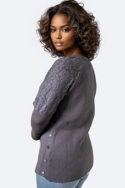 SK21087 LACE SHOULDER SWEATER (GREY, BLACK)