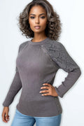 SK21087 LACE SHOULDER SWEATER (GREY, BLACK)