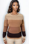 LS61011 STRIPPED CREW NECK SWEATER