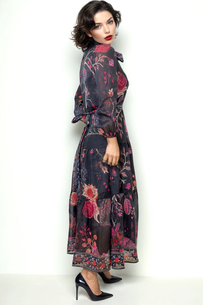 GF1119 TIERED NECKTIE MAXI DRESS