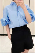 S3018 ROSE SLEEVE TOP (PINK, WHT, BLUE)