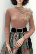 LS65056 STUDDED PETAL SWEATER (IVORY, BLK, PINK)