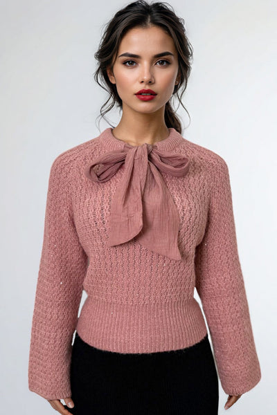 ZL001 DRAWSTRING NECK SWEATER (PINK, OLIVE, WHT)