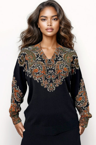 SY003 STUDDED V-NECK SWEATER (BEIGE, BLK)