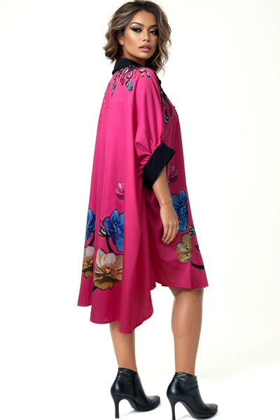 CH0111 STUDDED FLORAL SHIRT DRESS