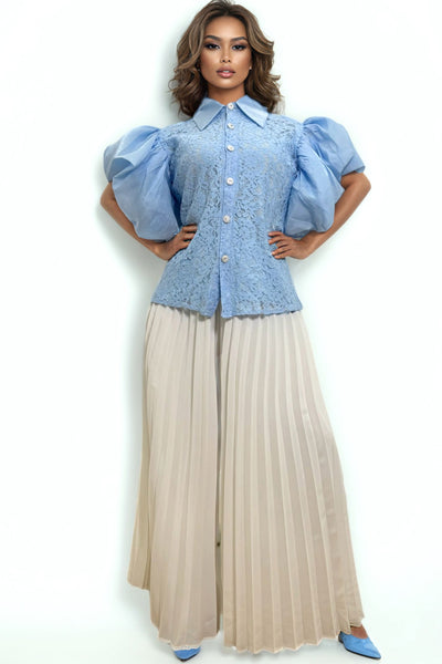 S3091 PUFF SLEEVE LACE TOP (LILAC, BLUE)