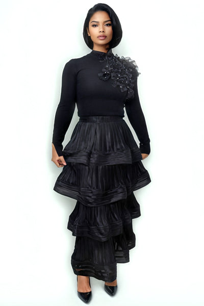 NY0012 LAYERED RUFFLE SKIRT (BLK, WHT)