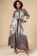 GF1237 BUTTON DOWN PAISLEY MAXI DRESS