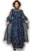 C3504 GATHERED CHIFFON PAISLEY DRESS