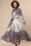 GF1237 BUTTON DOWN PAISLEY MAXI DRESS