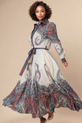 GF1237 BUTTON DOWN PAISLEY MAXI DRESS