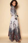 GF1237 BUTTON DOWN PAISLEY MAXI DRESS