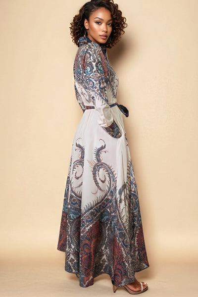GF1237 BUTTON DOWN PAISLEY MAXI DRESS