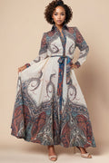 GF1237 BUTTON DOWN PAISLEY MAXI DRESS