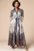 GF1237 BUTTON DOWN PAISLEY MAXI DRESS