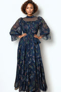 C3504 GATHERED CHIFFON PAISLEY DRESS