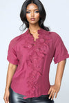 W5958 LACE TRIM TOP (ROSE, WHT)