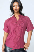 W5958 LACE TRIM TOP (ROSE, WHT)