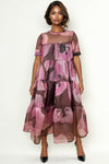 T25080A SHIMMER RUFFLE MIDI DRESS
