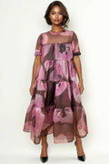 T25080A SHIMMER RUFFLE MIDI DRESS
