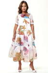 T2579 TIERED RUFFLE SHEER MIDI DRESS