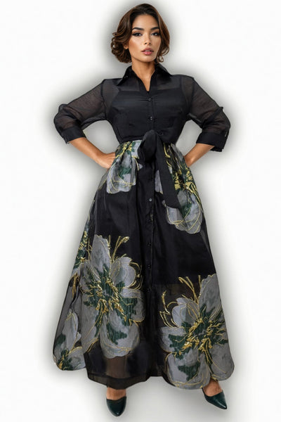 A95127 BROCADE BEAUTY MAXI DRESS (WNE, BLK)