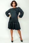 X7784 RUFFLE FLOWER DRESS (BLK, GRN)
