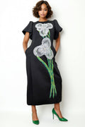 S3078 EMBELLISHED APPLIQUE MIDI DRESS