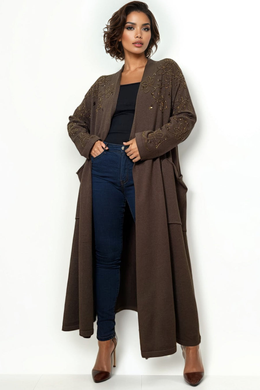 JK258 COZY BEADED SWEATER DUSTER