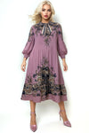 X8005 TIE NECK CRINKLE FLARE DRESS