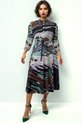 N2523 A-LINE EARTH TONE CRINKLE DRESS