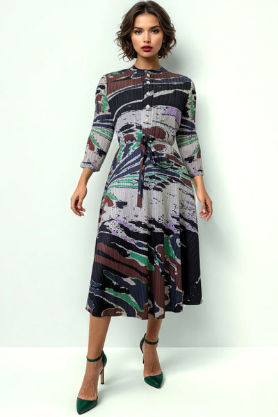 N2523 A-LINE EARTH TONE CRINKLE DRESS